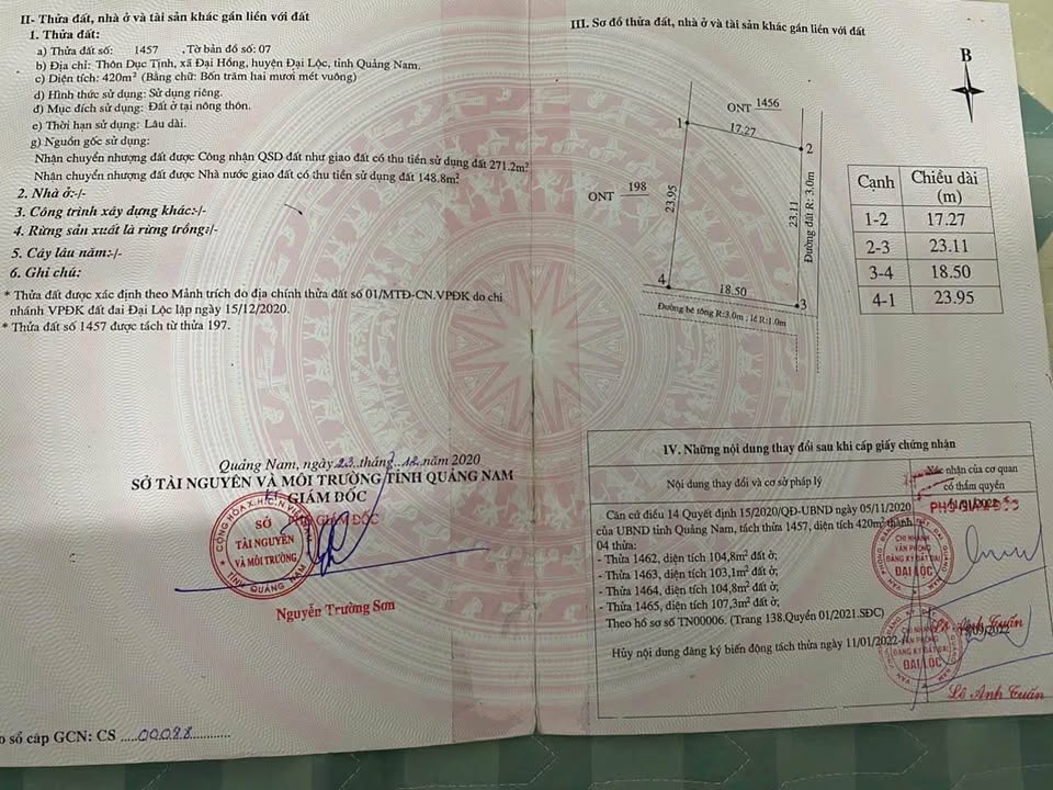 Lô đất 420m² chính chủ tại Đại Hồng, Đại Lộc - Đầu tư lý tưởng!