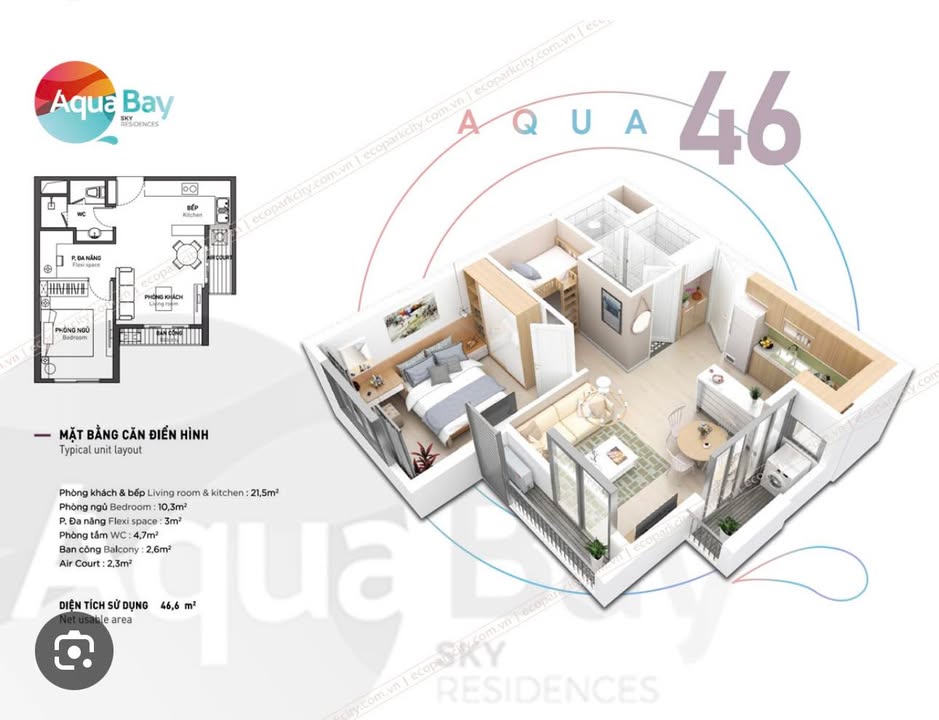 Căn hộ AQUABAY Văn Giang 46m² giá 2.9 tỷ - Hướng Đông Nam, full nội thất!