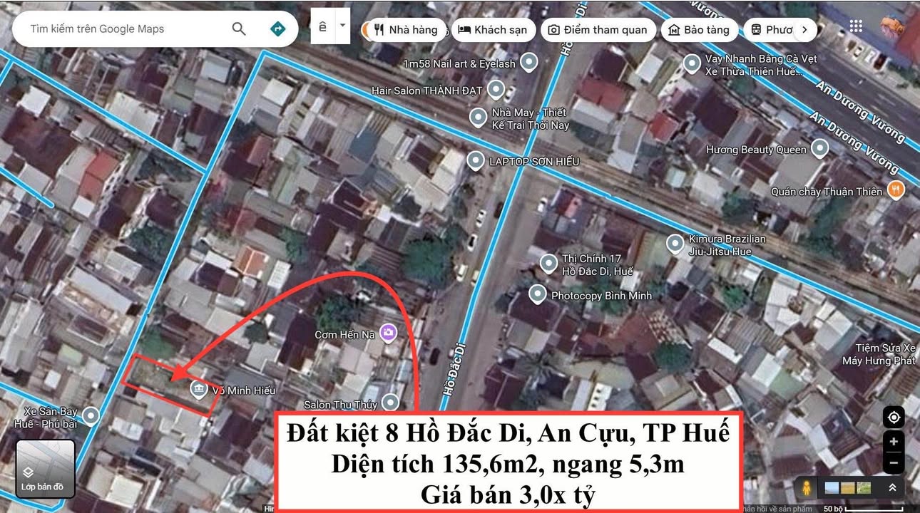 Đất Kiệt 8 Hồ Đắc Di, Phường An Cựu 135m² giá 3 tỷ - Phù hợp xây trọ sinh viên!