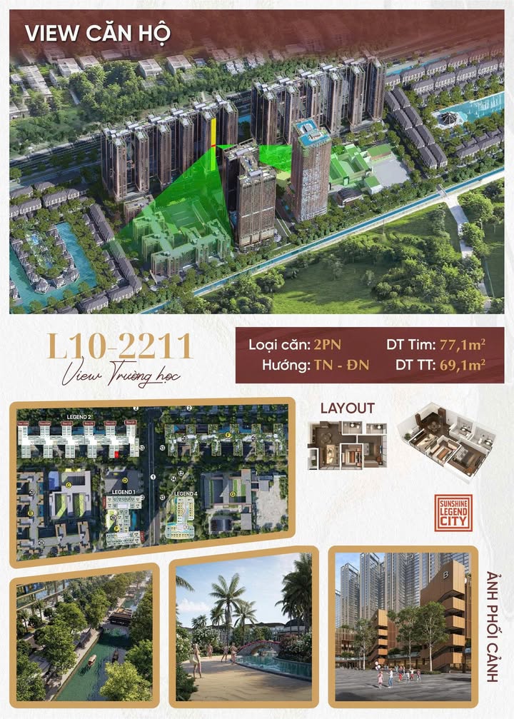 Căn hộ 2PN góc Sunshine Legend City Hưng Yên 69,1m² giá 4.132 tỷ - View trường học tuyệt đẹp!