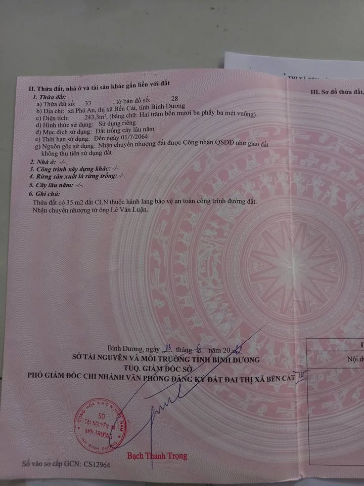 Đất nền Phú An Bến Cát 245m² giá 1,5 tỷ - Sổ đỏ chính chủ, đầu tư sinh lời!