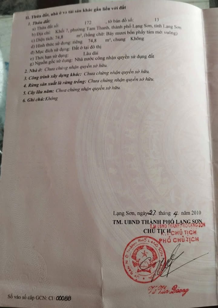 Nhà đất phường Tam Thanh, Lạng Sơn 74.8m² giá chỉ 800 triệu - Chính chủ sang tên ngay!