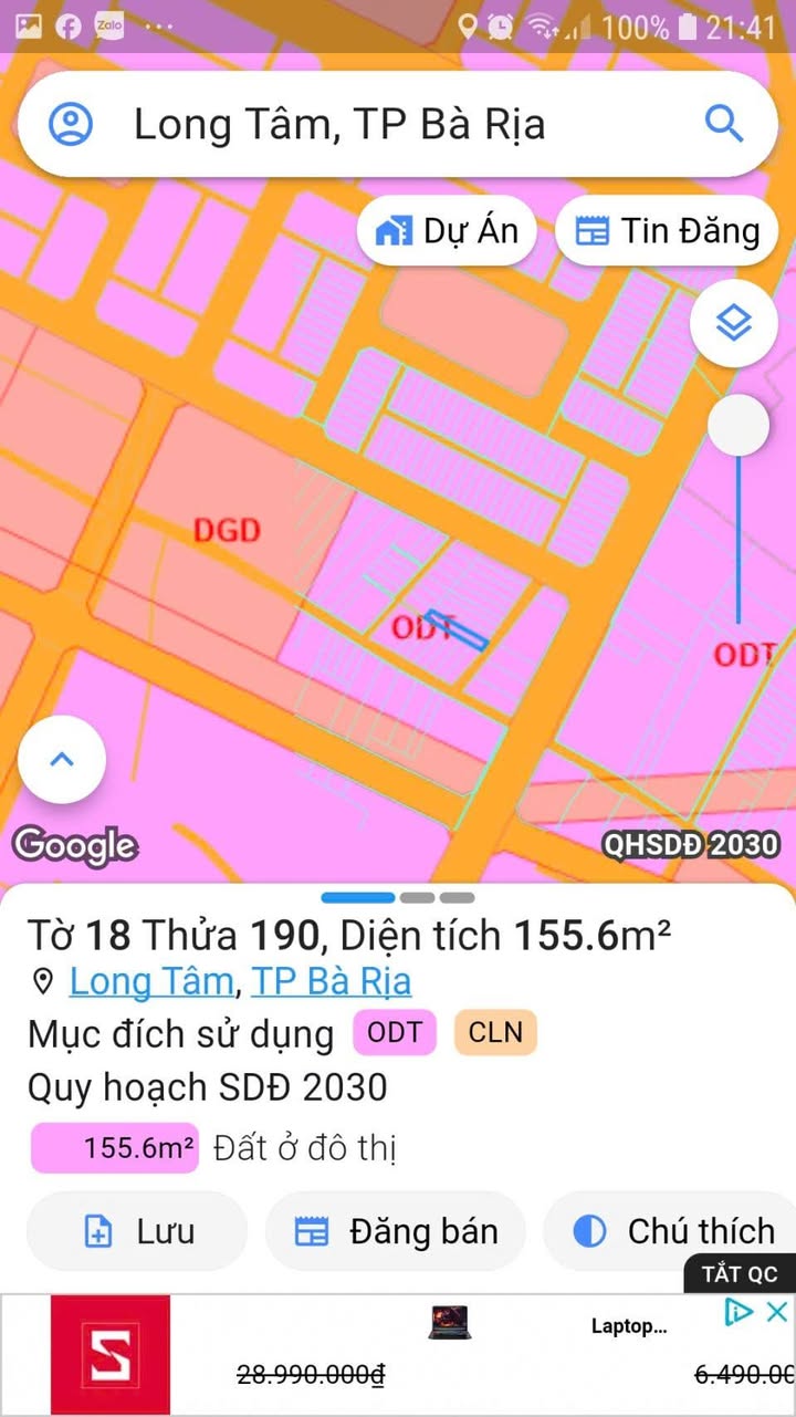 Đất nền Long Tâm Bà Rịa 160m² giá 1.89 tỷ - Đầu tư sinh lời ngay!