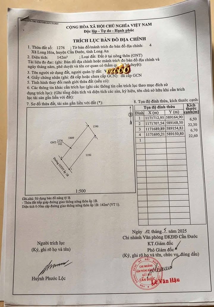 Đất nền xã Long Hoà, Cần Đước, 149m² giá chỉ 830 triệu - Cơ hội đầu tư tuyệt vời!