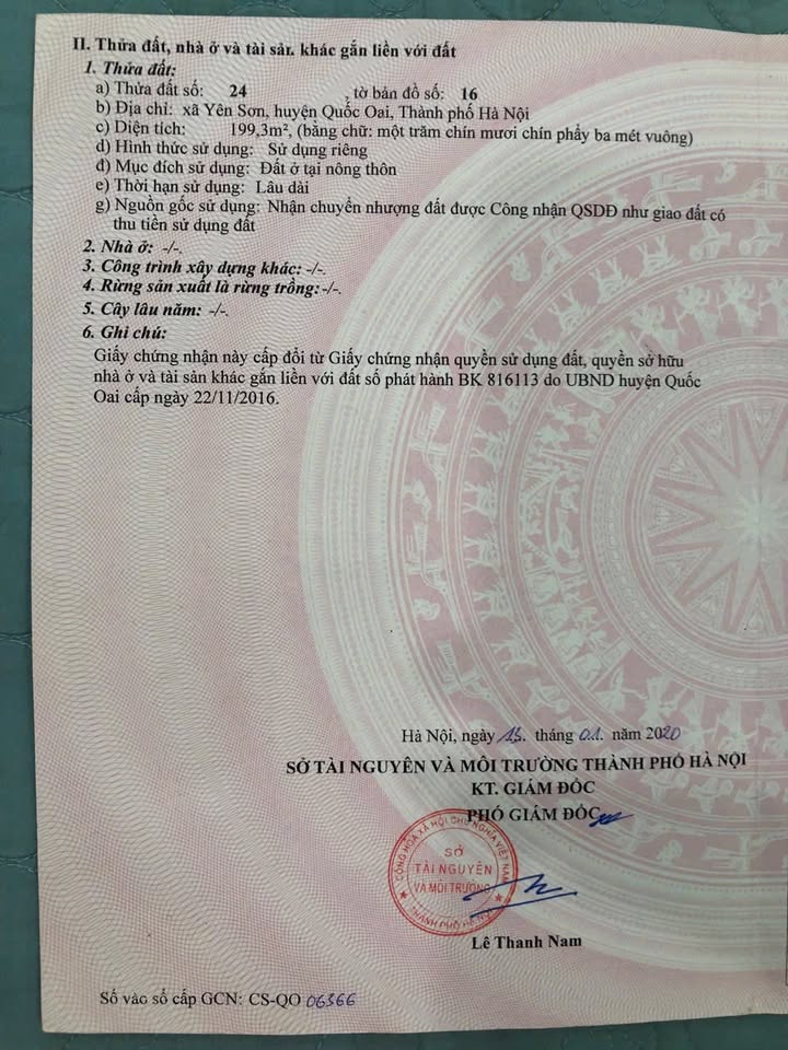 Đất ở nông thôn Yên Sơn, Quốc Oai 199m² giá 5 tỷ - Pháp lý rõ ràng, đầu tư tiềm năng!