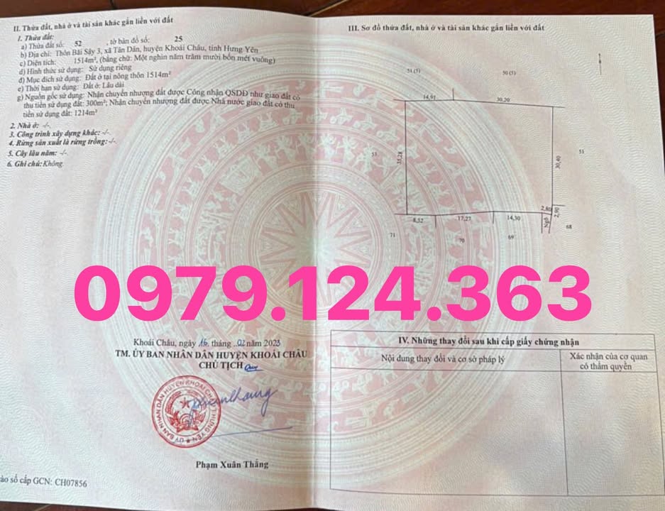 Đất thổ cư 1514m² tại Bãi Sậy, Tân Dân, Khoái Châu - Đầu tư sinh lời lý tưởng!