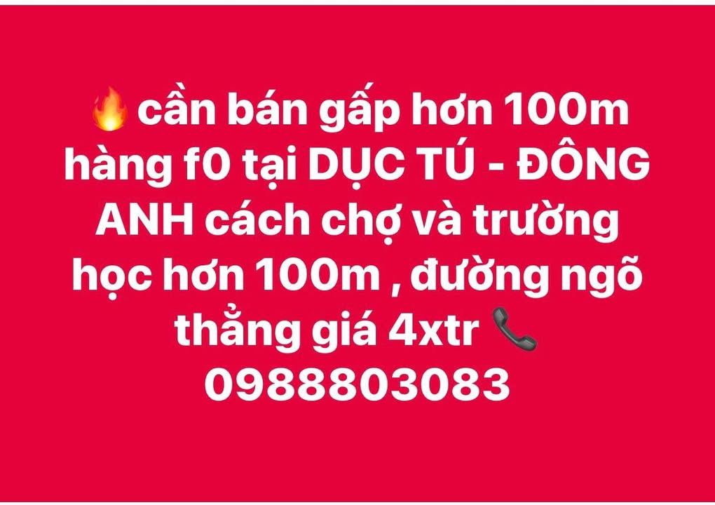 Đất nền Dục Tú Đông Anh 100m² giá 4 tỷ - Cơ hội đầu tư tuyệt vời!