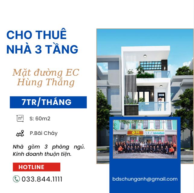 Nhà mặt phố cho thuê 3 tầng tại Bãi Cháy - 60m² giá chỉ 7 triệu/tháng!