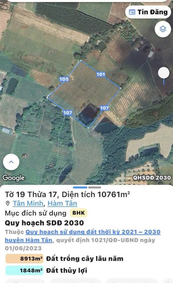 Đất mặt tiền đường Lý Thái Tổ, xã Tân Minh, 3600m² - Giá chỉ 108 triệu VND!