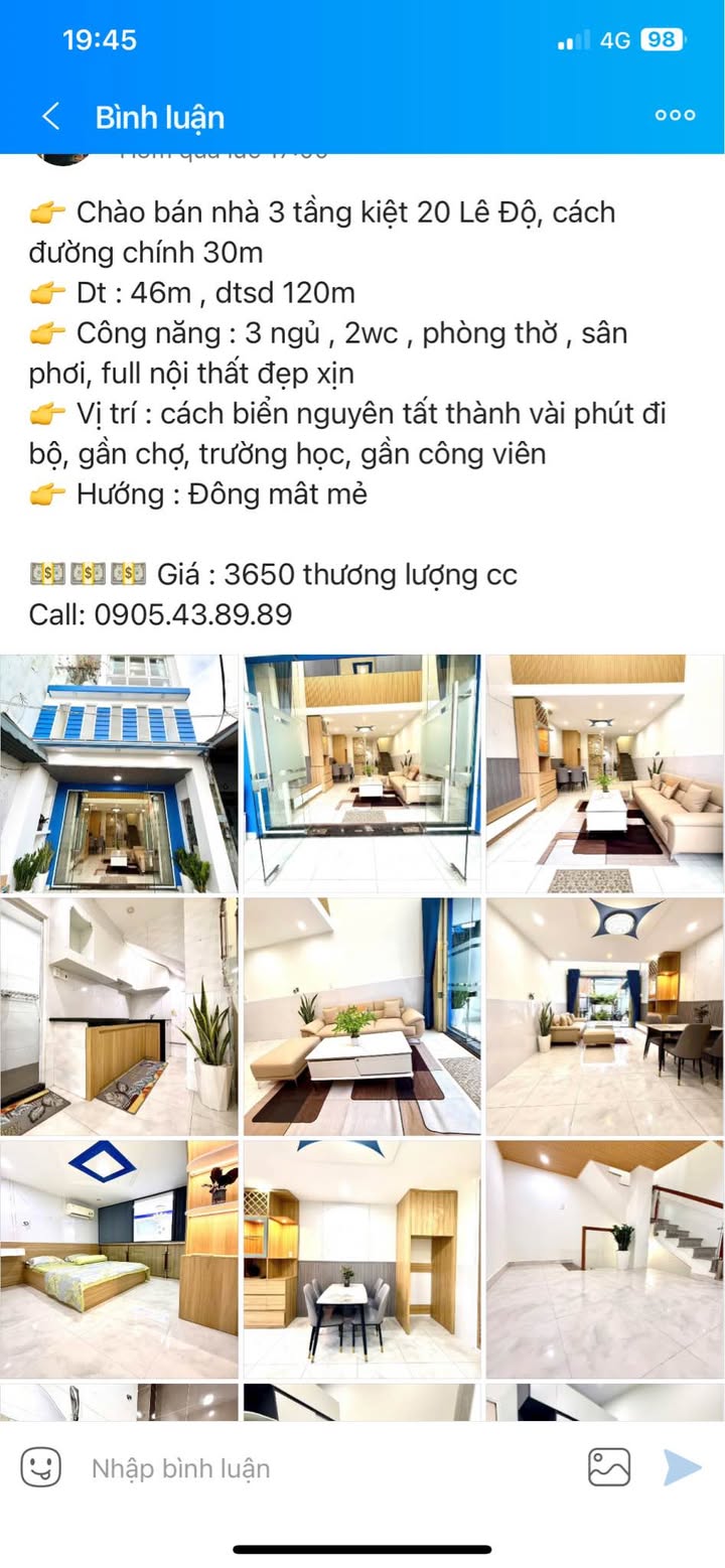 Nhà 3 tầng tại 20 Lê Độ, Đà Nẵng, diện tích 46m² - Gần biển, giá tốt!