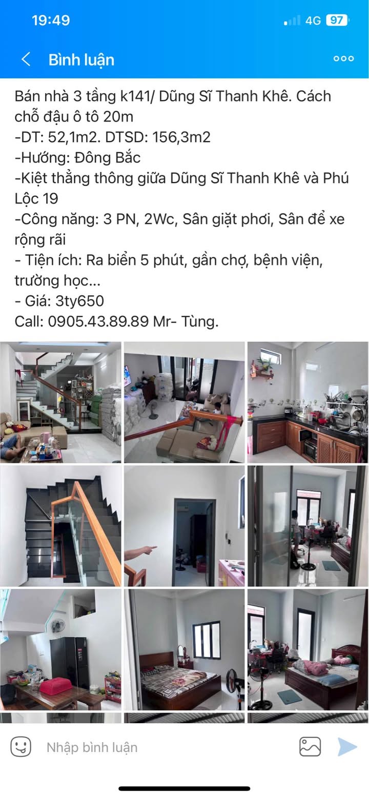 Nhà phố Kiệt 141 Dũng Sĩ Thanh Khê 52.1m² giá 3.65 tỷ - Gần biển và tiện ích