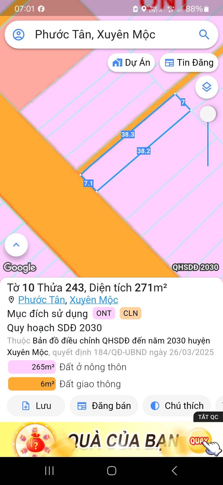 Đất mặt tiền Tỉnh Lộ 328, Xuyên Mộc 266m² giá 520 triệu - Đầu tư sinh lời ngay!