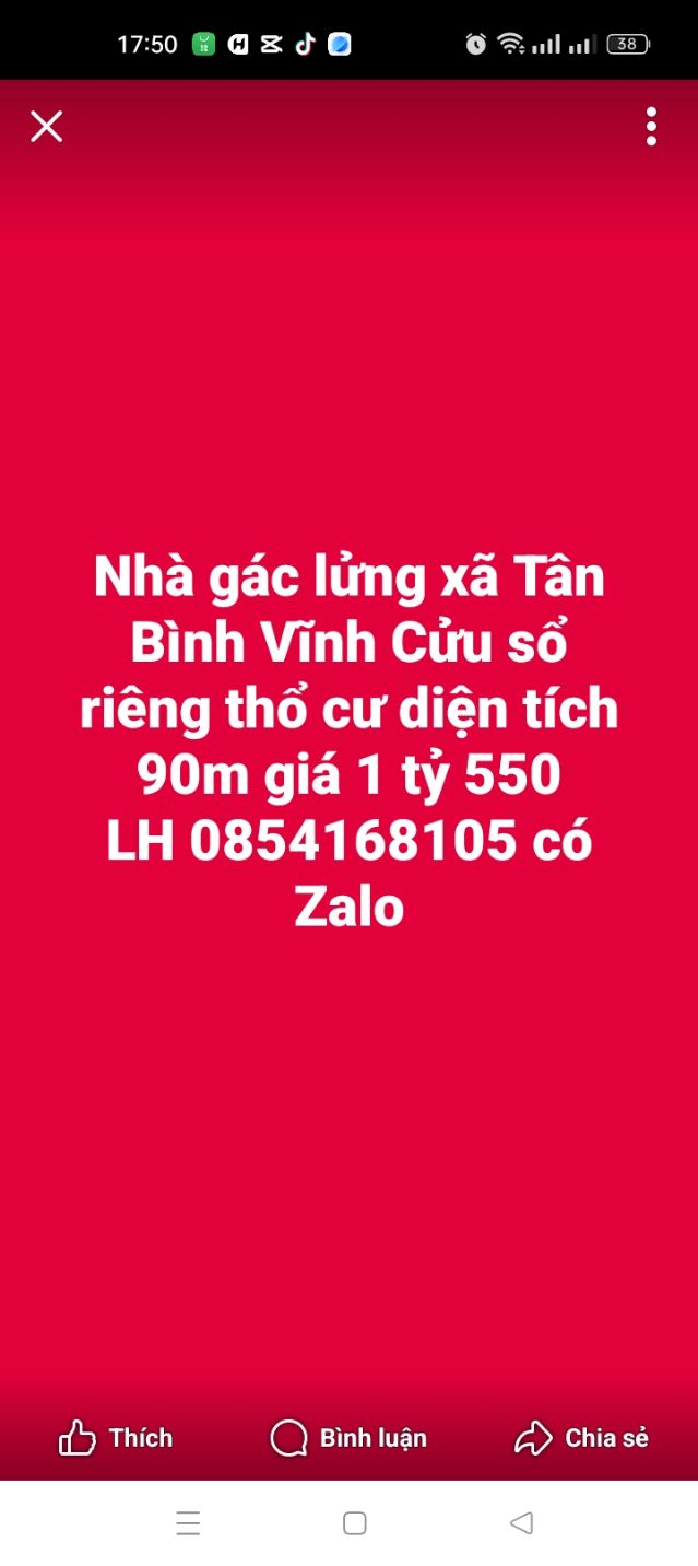 Nhà gác lửng xã Tân Bình, Vĩnh Cửu 90m² giá 1.55 tỷ - Sổ đỏ chính chủ, ở ngay!