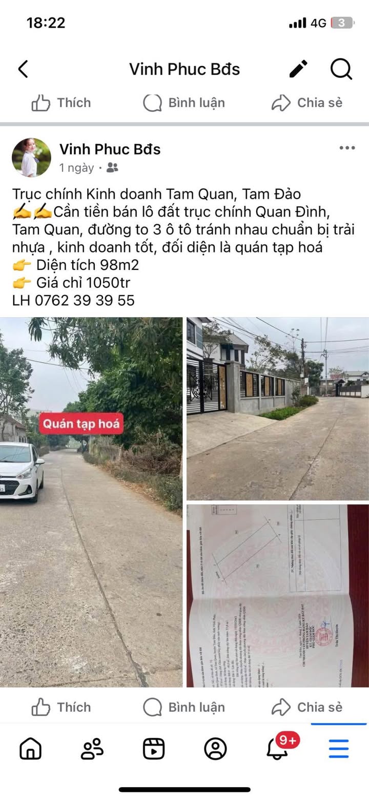 Đất nền đẹp Tam Quan - Tam Đảo 98m² giá 1 tỷ - Kinh doanh tốt, mặt tiền rộng!