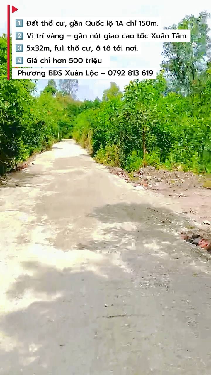 Đất nền Xuân Tâm 160m² chỉ 500 triệu - Cơ hội đầu tư siêu hấp dẫn!