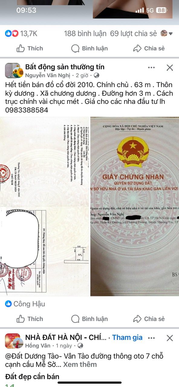 Đất thổ cư Kỳ Dương, Thường Tín 63m² giá 2 tỷ - Ô tô vào tận nơi!