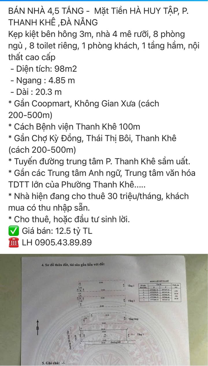 Nhà mặt tiền Hà Huy Tập, Thanh Khê, Đà Nẵng 98m² giá 12.5 tỷ - Đầu tư sinh lời ngay!