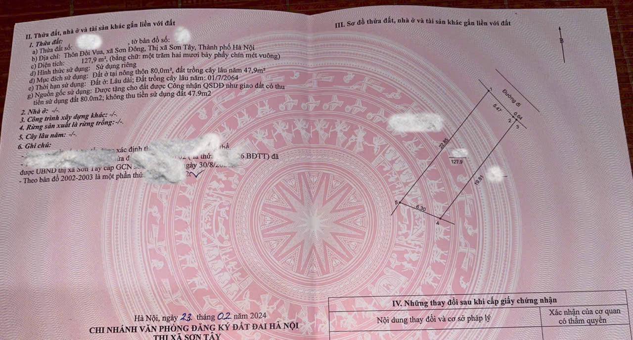 Đất nền 128m² Sơn Đông - Giá chỉ 1.1 tỷ - Đường ô tô vào tận nơi!