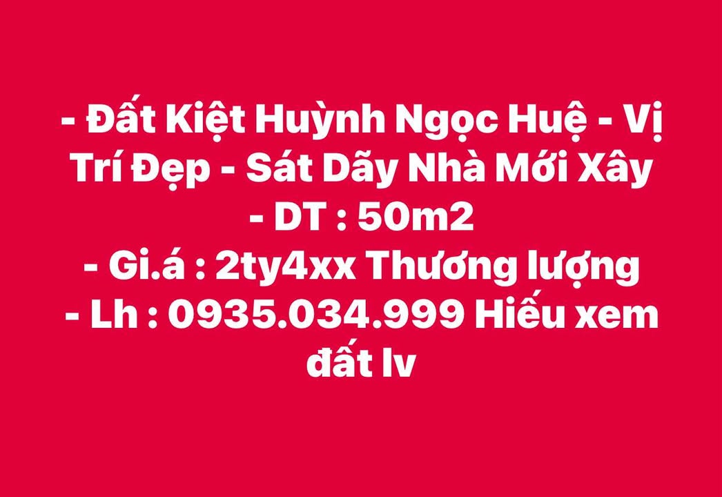 Đất nền đường Huỳnh Ngọc Huệ, Đà Nẵng 50m² giá 2.4 tỷ - Vị trí đẹp, sát dãy nhà mới xây!