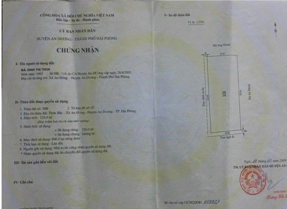 Đất nền 226m² thôn Bắc An, An Hưng, Hải Phòng - Giá chỉ 2.26 tỷ, cơ hội đầu tư tốt!