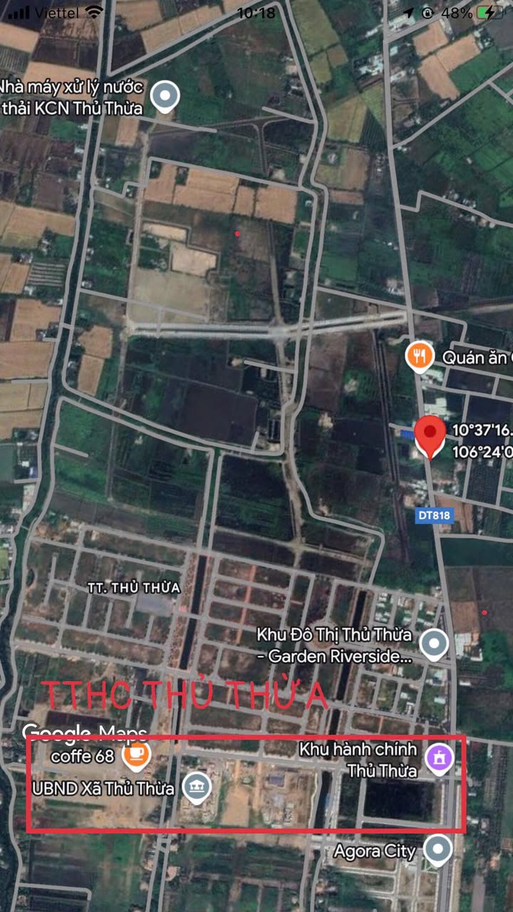 Đất thổ cư 1000m² mặt tiền đường 818, Thủ Thừa - Giá chỉ 6.7 tỷ!