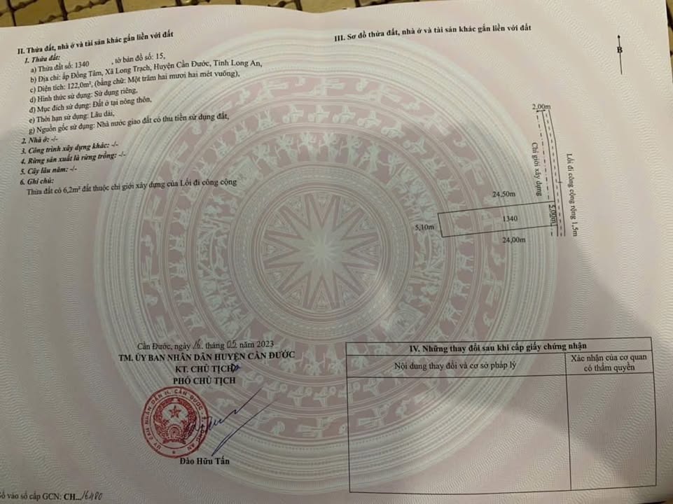 Đất nền Long Trạch 122m² giá 850 triệu - Sổ đỏ chính chủ, xe hơi vào tận nơi!