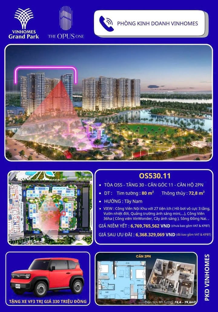 Căn hộ The Opus One - Thủ Đức 80m² giá 6.368 tỷ - View công viên đẳng cấp!