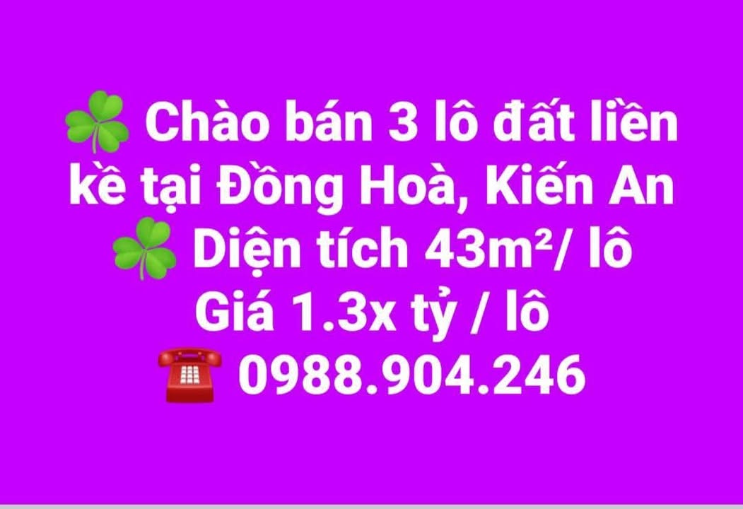 Đất liền kề Đồng Hòa, Kiến An 43m² giá 1.3 tỷ - Cơ hội đầu tư tuyệt vời!
