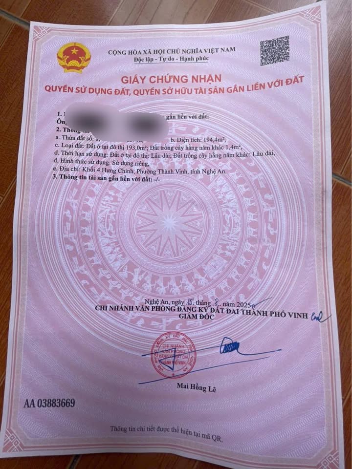 Đất nền Xóm 4 Hưng Chính TP Vinh 194m² - Gần khu công nghiệp VISIP