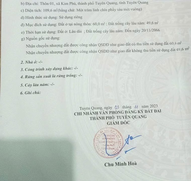 Đất thổ cư 110m² tại phường Minh Xuân, Tuyên Quang - Chỉ 1.1 tỷ, đầu tư sinh lời!