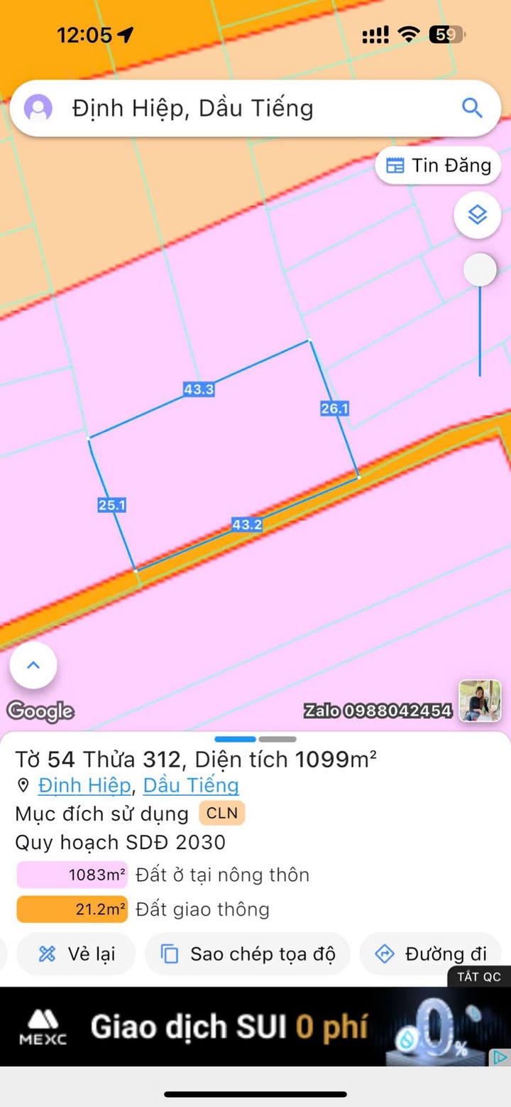 Đất nền Định Hiệp, Dầu Tiếng 1099m² giá chỉ 1.4 tỷ - Đầu tư sinh lời ngay!