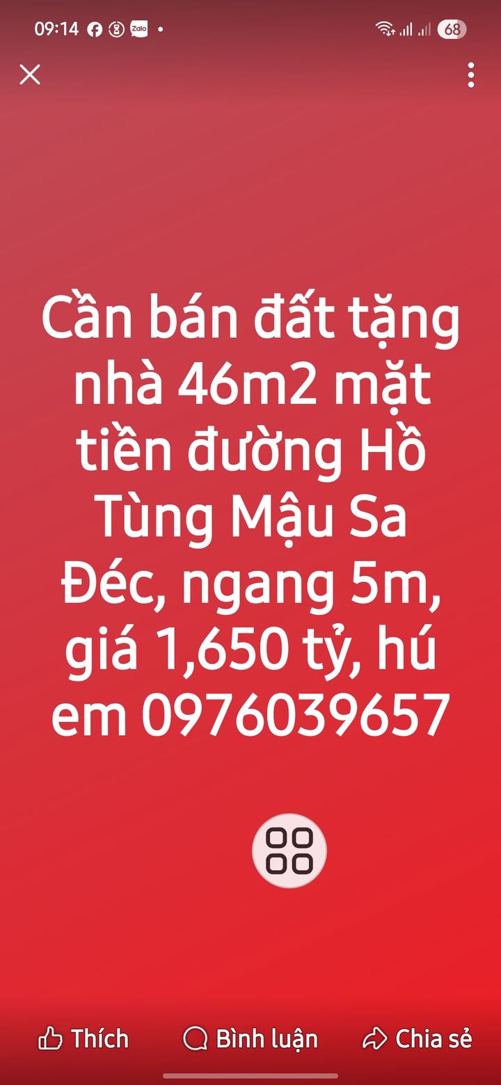 Đất mặt tiền Hồ Tùng Mậu Sa Đéc 46m² giá 1.65 tỷ - Cơ hội đầu tư hấp dẫn!