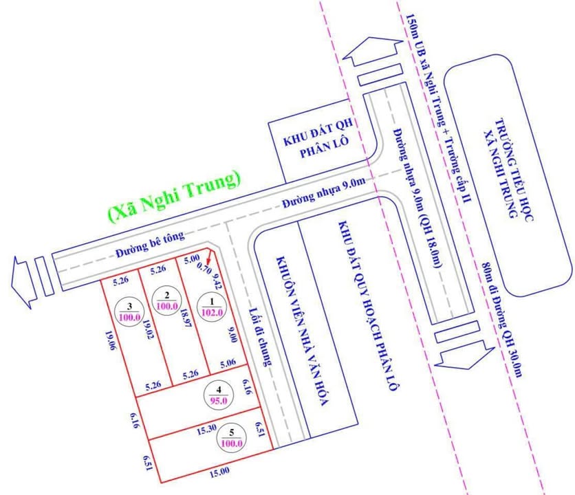 Đất Nghi Trung 102m² giá thỏa thuận - Lô 2 mặt tiền gần trường học!