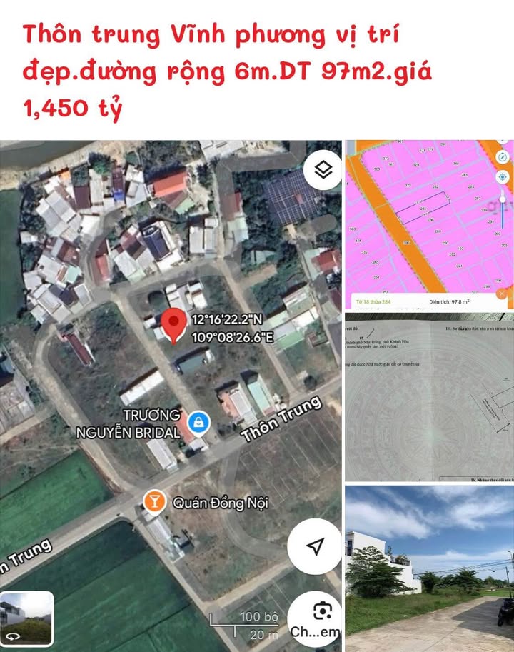 Đất nền thôn Trung, Vĩnh Phương 97m² giá 1.45 tỷ - Vị trí đắc địa, đường rộng thoáng!