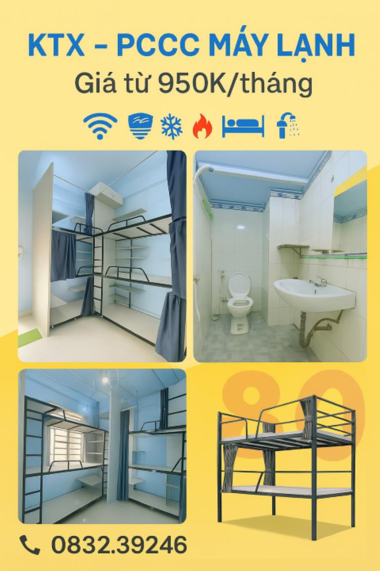 🏙️ Ký túc xá Quận 10 giá rẻ 950k - Tiện nghi đầy đủ, môi trường sống lý tưởng!