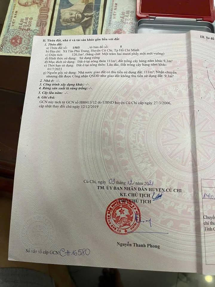 Đất thổ cư 120m² Tân Phú Trung - Giá chỉ 2.7 tỷ, thương lượng ngay!