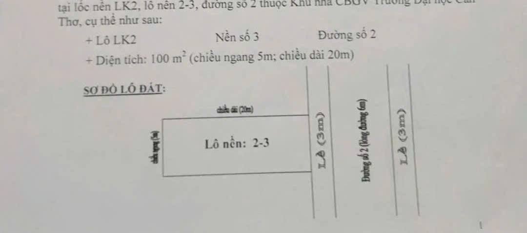 Đất nền đường số 2 Khu CB - Giáo viên ĐH Cần Thơ 100m² - Pháp lý rõ ràng, vị trí thuận lợi!