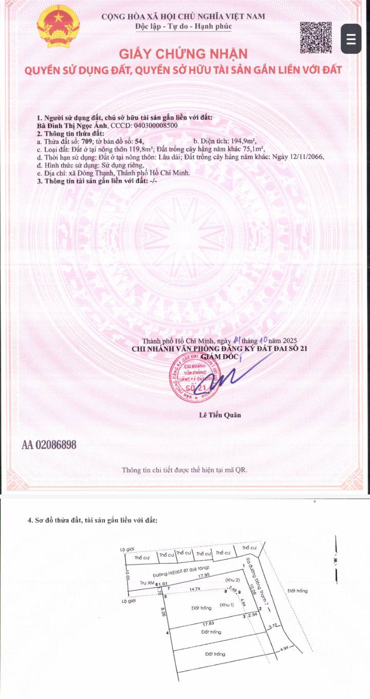 Đất thổ cư Đông Thạnh, Hóc Môn 200m² giá 4.5 tỷ - Cơ hội đầu tư hấp dẫn!