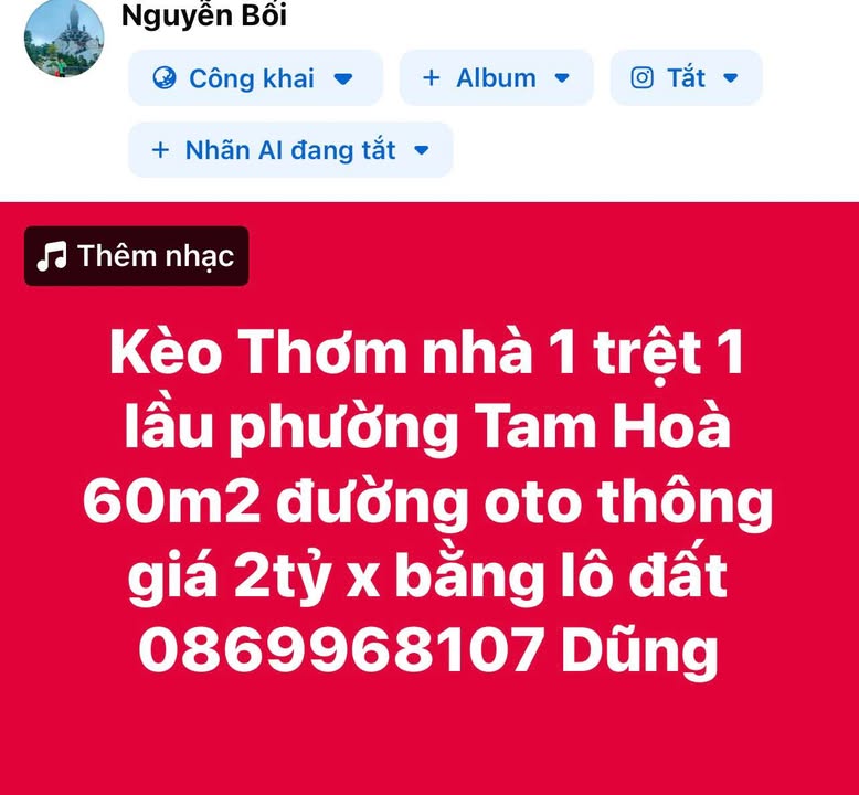 Nhà 1 trệt 1 lầu phường Tam Hoà 60m² giá 2 tỷ - Đường ô tô thông thoáng!