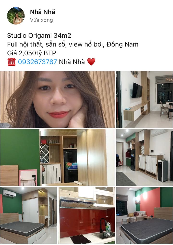 Căn hộ Studio Origami Thủ Đức 34m² giá 2.05 tỷ - Full nội thất, view hồ bơi