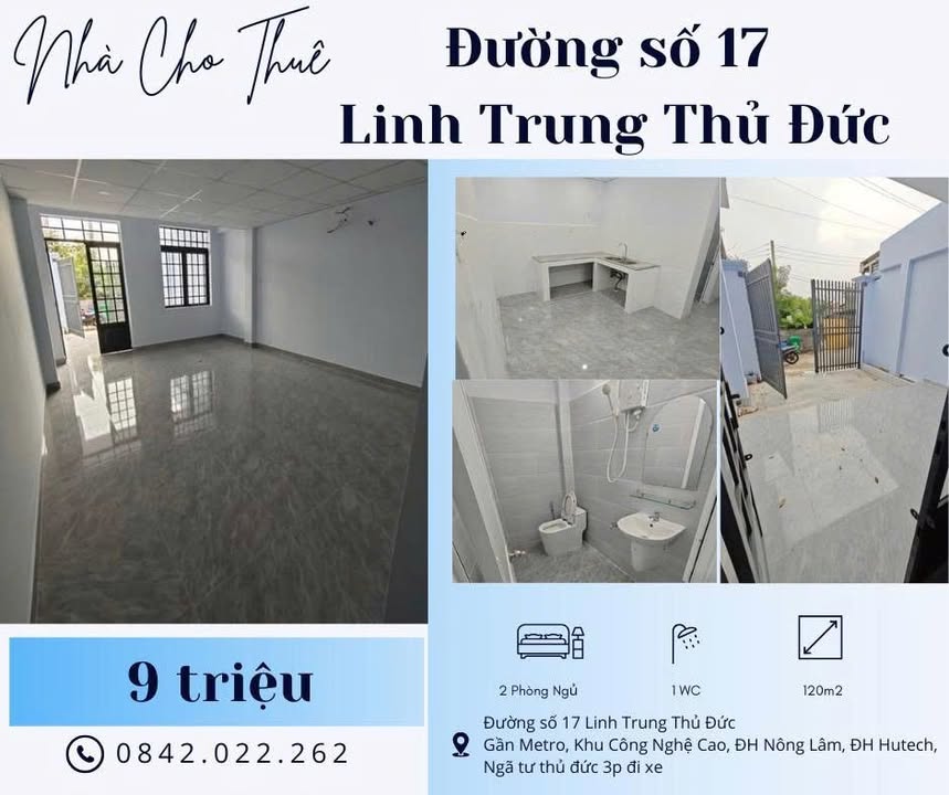 Nhà cấp 4 cho thuê tại đường số 17, Thủ Đức - Diện tích 80m² chỉ 9 triệu/tháng!