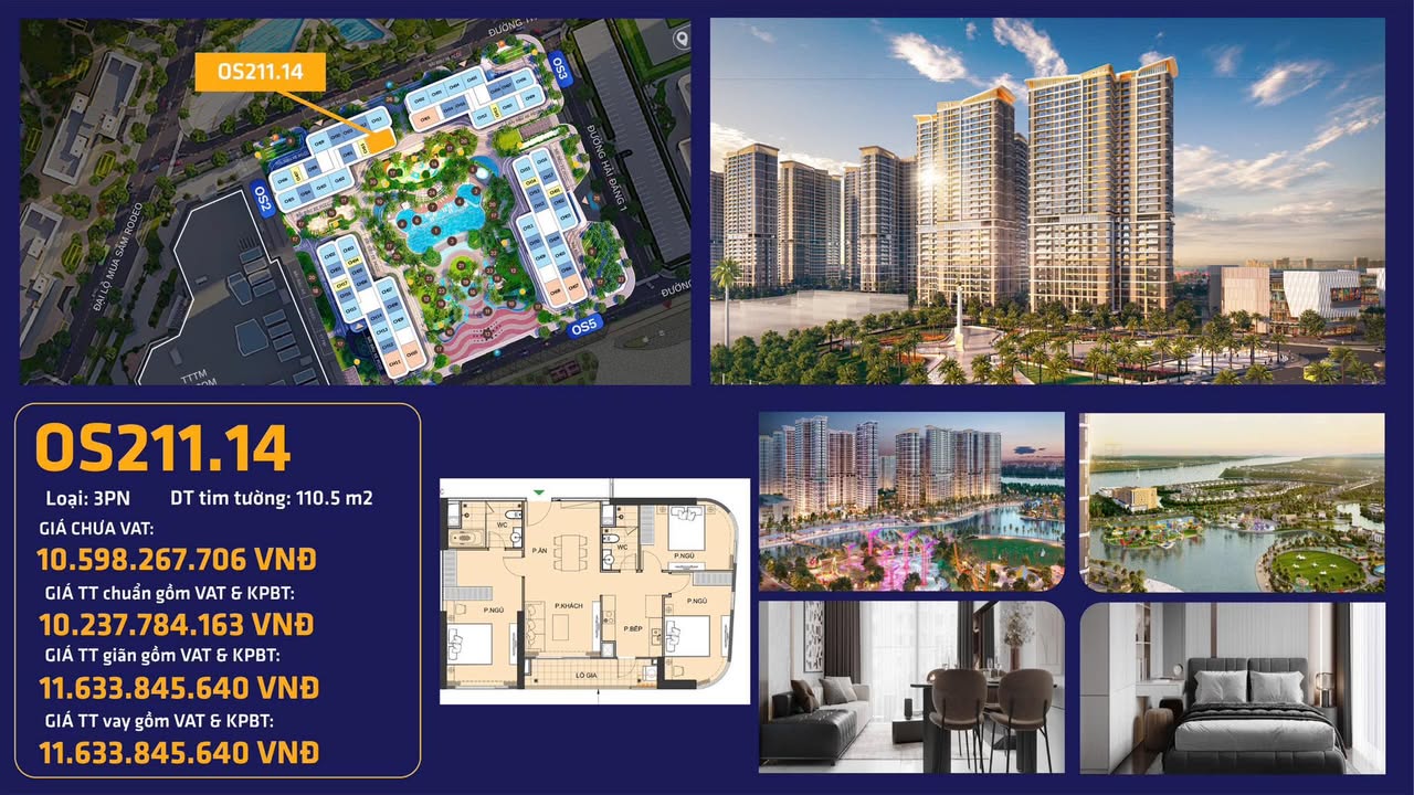 Căn hộ Vinhomes Grand Park Quận 9 110.5m² giá 10.2 tỷ - Tầng 11 đẹp, sẵn sàng vào ở!