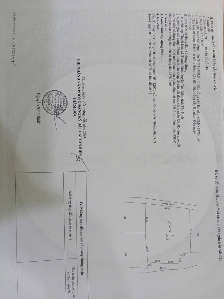 Lô đất thổ cư 400m² Thạnh Bình, Tân Biên 2778m² giá 5.5 tỷ - Cơ hội đầu tư hấp dẫn!