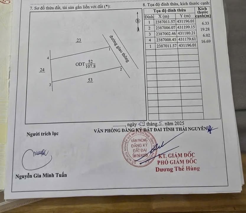 Đất thổ cư 108m² tại phường Gia Sàng - Vị trí đắc địa, giá chỉ 1.8 tỷ!