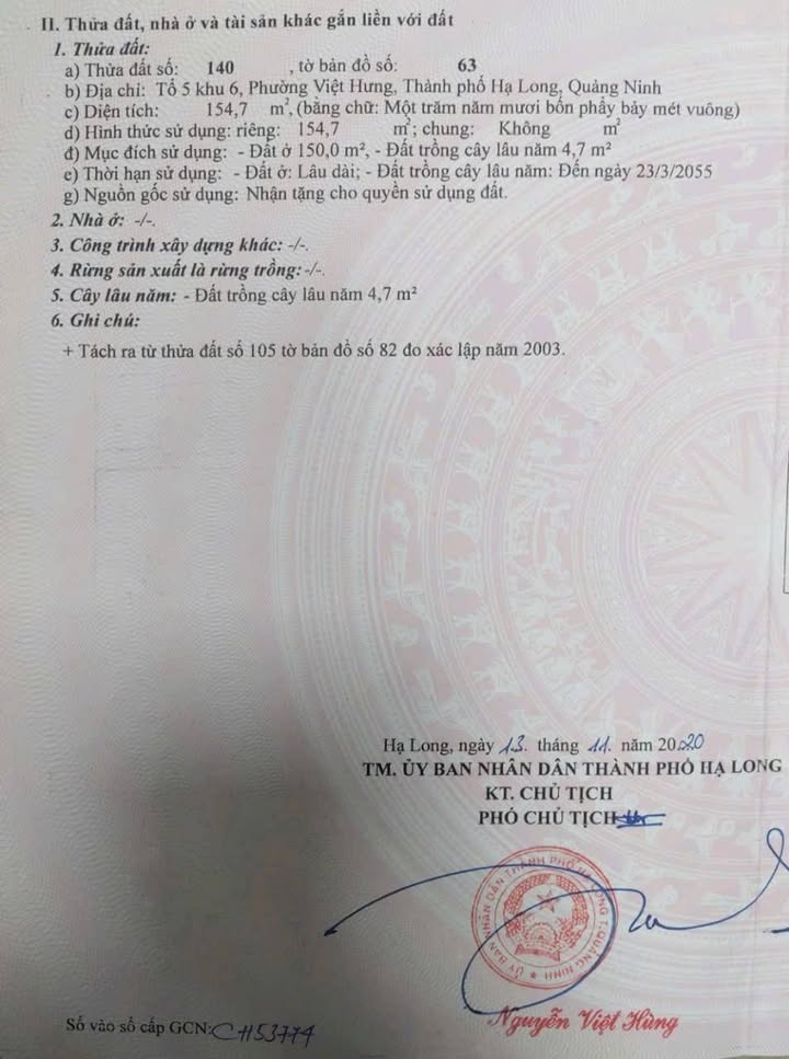 Đất nền phường Việt Hưng, Hạ Long 154m² - Hướng Nam, sổ đỏ chính chủ