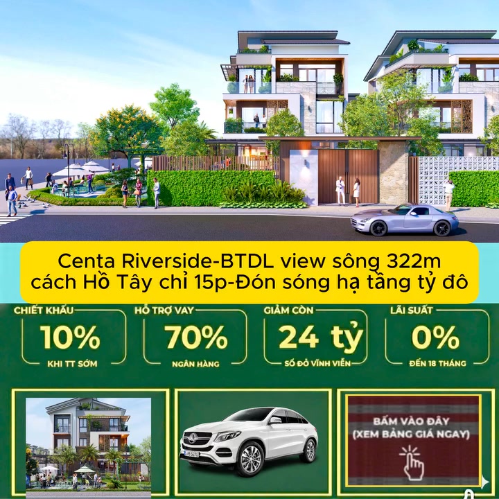 Townhouse Centa Riverside Từ Sơn 322m² giá 7.2 tỷ - Chiết khấu 10% hấp dẫn!