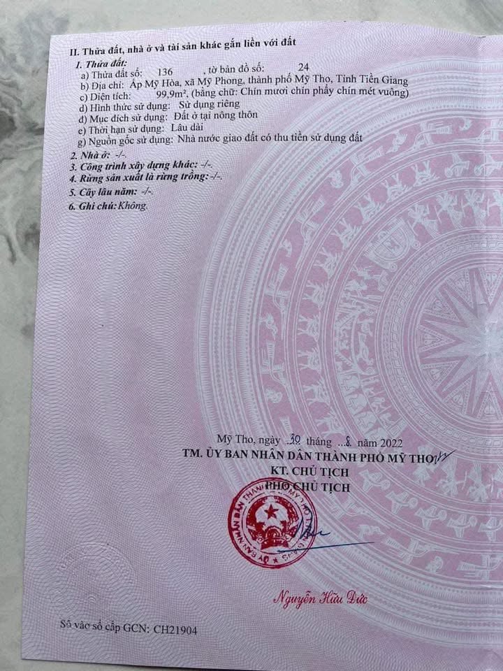 Đất nền Mỹ Hòa, phường Mỹ Phong 100m² giá 400 triệu - Sổ hồng đầy đủ, giao ngay!