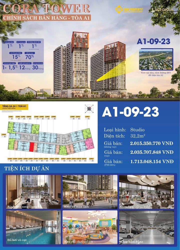 Căn hộ Studio Sun Cora Tower Đà Nẵng 32.2m² giá 2.015 tỷ - Cơ hội sở hữu không thể bỏ lỡ!