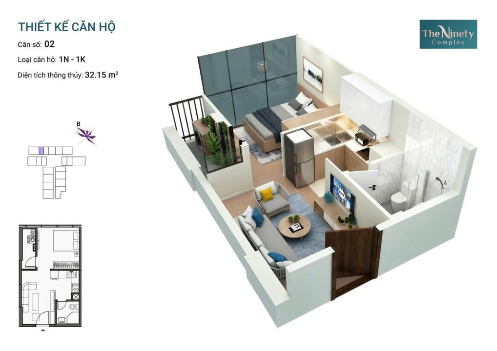 Căn hộ Studio 1 ngủ tại The Ninety Complex, Đống Đa - 32m² giá 13 triệu/tháng - Sẵn sàng vào ở ngay!