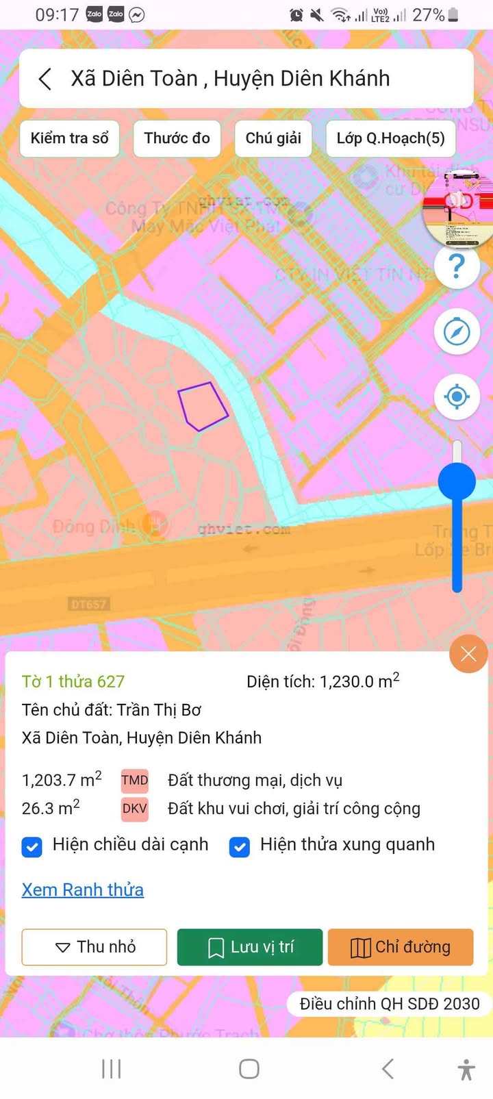 Đất nền góc 2 mặt tiền Diên Toàn 1249m² giá 1.79 tỷ - Pháp lý sổ hồng chính chủ!